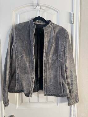 Sienastudio Gray studfedLeather Jacket with Hook and‎ Eye Closure steampunk moto